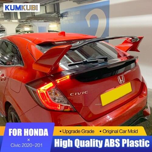 KUMIKUBI Fit For Honda 10th Civic 2020 2021 Black Spoiler ABS Material Car Rear Wing Spoiler Hatchback Civic Rear Wing Top Wing