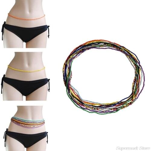 10Pcs Summer Bikini Stretchy Multicolor Beaded Belly Waist Chain Bohemian African Layered Colorful Beach Body Jewelry A28 21