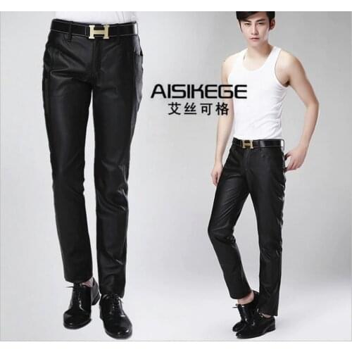 M-4xl 2020 Autumn And Winter Casual Mens Slim Haining Leather Pants Genuine Leather Trousers Motorcycle Pants Singer Costumes