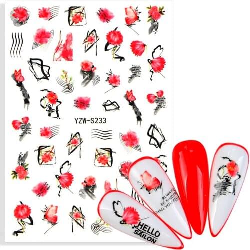 3D Stickers for Nails Foil Decals Watercolor Pink Flowers Butterfly Design Nail Art Decorations Sliders Manicure Accessories