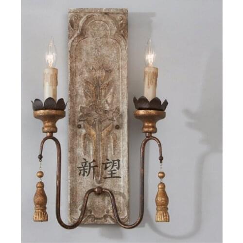 French Country Wood Wall Lamps Art Retro Carved Living Room Aisle Balcony Corridor Bedroom Sconces Wall Lights Deco Fixtures