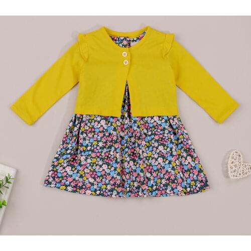 Baby Girls Autumn Clothes Two-piece Set Printed Pattern Round Collar Sleeveless Dress and Long Sleeve Short Coat Set