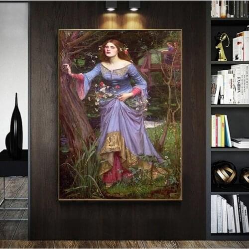 Famous Lady Ophelia By William Waterhouse Poster Artwork Canvas Painting Cuadros Prints Wall Art Picture for Home Decoration