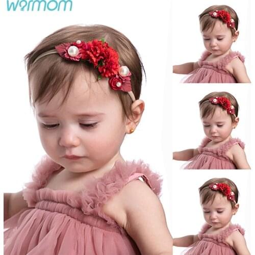 Warmom Flower Baby Girl Headbands Nylon Elastic Hairband Kids Children Headband Baby Girls Hair Accessories Newborn Photo Props