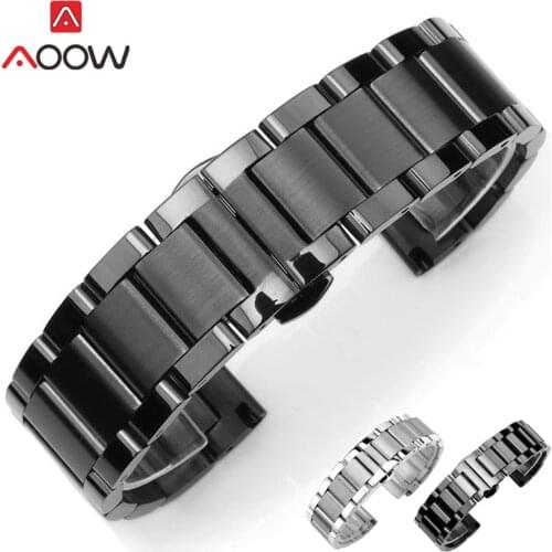 Solid Stainless Steel Watchband 18mm 20mm 22mm 24mm Deployment Butterfly Buckle Men Metal Replacement Bracelet Watch Band Strap
