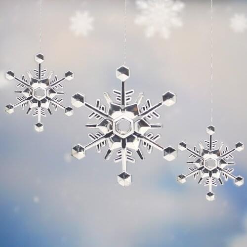 Christmas Snowflake Decoration Plastic Silver Snowflake Ornament Pendant Party Xmas Home New Year Wall Sticker Natal Navidad