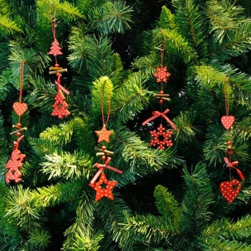 DIY Red Christmas Snowflakes&Star&Tree Wooden Pendants Ornaments Home Christmas Party Xmas Tree Kids Gifts Decorations