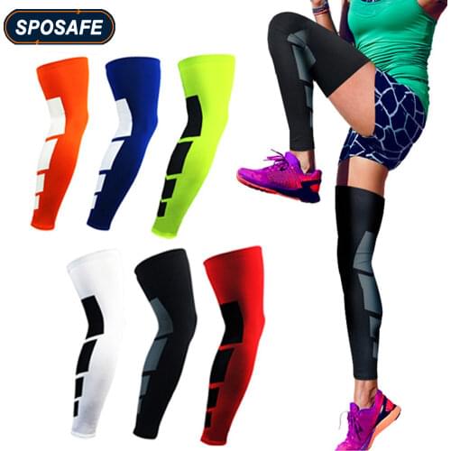 1Pc Sports Anti-slip Full Length Compression Leg Sleeves Calf Shin Splint Support Protector for Cycling Running Basketball Golf