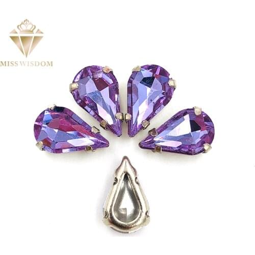 30pcs/pack 6X10/8X13mm Crystal Violet peardrop Copper claws hollow thick bottom high quality Sew on rhinestones DIY accessories