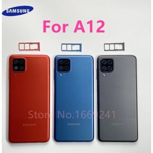 Rear Housing Case For Samsung Galaxy A12 A125F A125F/DS Battery Door Back Cover Replacement With Camera Lens SIM Card Tray