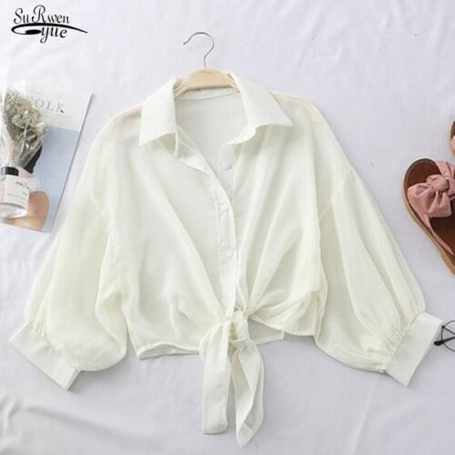 Loose Casual Women Tops And Bloues 2021 Summer Half Sleeve Button Up Chiffon Shirts Women Solid Elegant Solid Women Shirt 9776