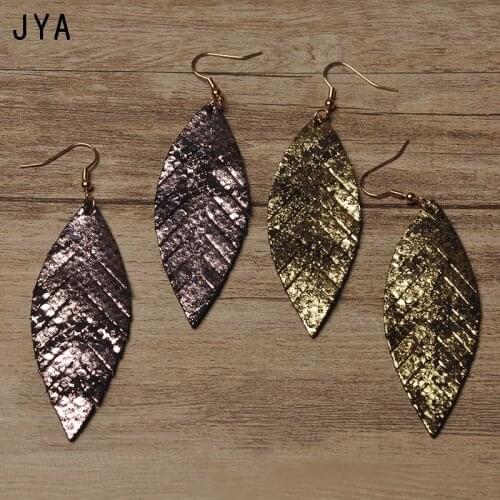 Cpop Shiny Genuine Leather Earrings for Women Long Statement Leaf Earrings Fashion Jewelry Modern Winter Dangle Ear Drops 2018