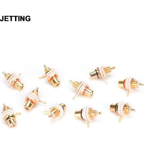 10pcs Panel Mount Gold Plated RCA Female Plug Jack Audio Socket Amplifier Chassis Phono Connector With Nut Solder Cup