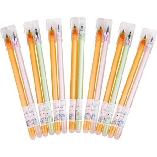 2 pcs/lot 0.38mm Carrot Rabbit Lovers Erasable Blue Ink Gel Pen School Office Supply Gift Stationery Papelaria Escolar