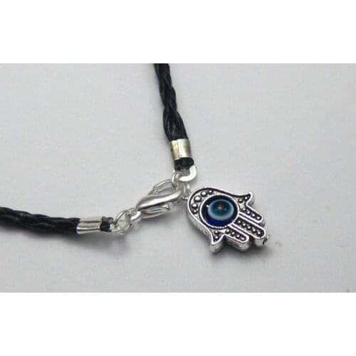 20 Black Leatheroid Braided String Kabbalah Hamsa Hand Charms Bracelets