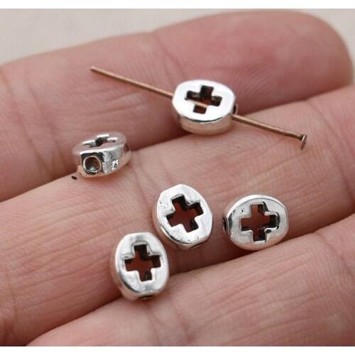 20PCS Antique Silver Plated Cross Loose Spacer Beads for Jewelry Making Bracelet Accessories DIY Handmade Craft 7X8mm