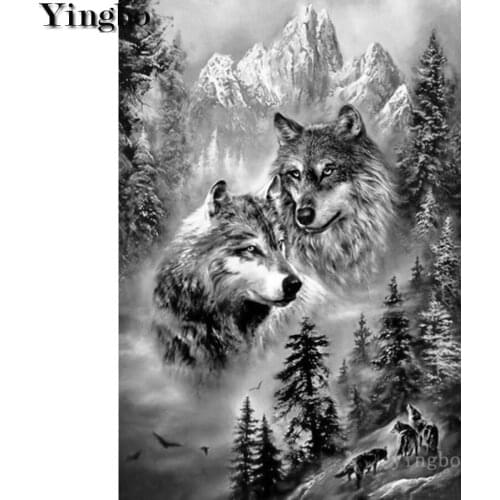 5D Diy Diamond Painting Animal wolf winter snow landscape full square round drill diamond embroidery diamond mosaic Cross Stitch