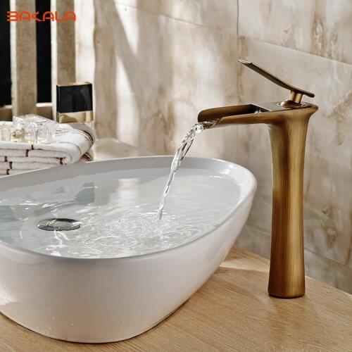 BAKALA Antique Brass bathroom Waterfall Sink Bathroom basin Faucet mixer tap GZ-8120