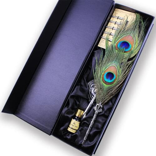 Antique Quill Feather Dip Pen Writing Ink Set Stationery Gift Box with 5 Nib Wedding Gift Quill Pen Fountain Pen