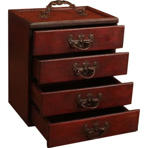 Display Multi-functional For Women 4 Drawers Handmade Antique Large Capacity Bedroom Wooden Jewelry Box Portable Cabinet Desktop
