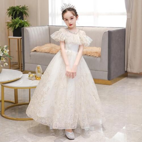 Kids Christmas Dress Sequin Lace Girl Wedding Banquet Full Dress Childrens Fashion Ball Gown Kids Girl Birthday Party Clothing