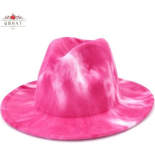 Autumn Winter Men Women New Two-color Tie-dyed Wool Felt Fedora Hat Panama Style Wide Brim Jazz Cap Goth Top Vintage Wedding Hat