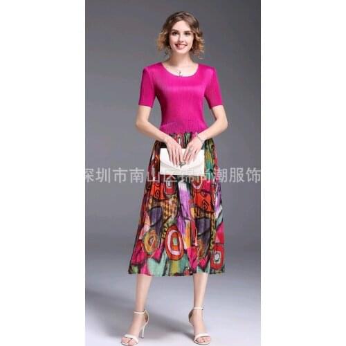 HOT SELLING Miyake Sexy lace printing cultivate ones morality short sleeve fold dress IN STOCK