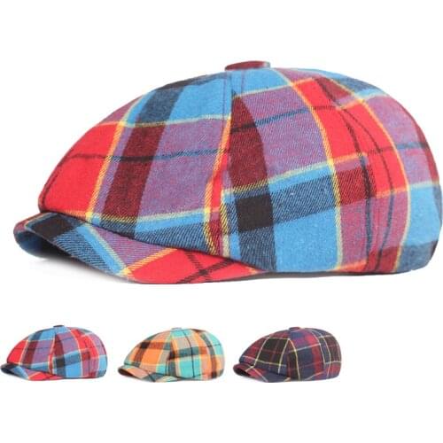 Plaid Cotton Berets Hats Newsboy Caps Outdoor Octagonal hat Breathable Hunting Hat Womens Mens Berets Cap SWANOWING