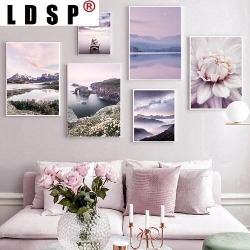 LDSP Purple Starry Night Foggy Mountain Nature Landscape Canvas Painting Wall Art Painting Print Poster Living home Decor