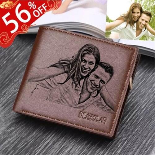 Engraving Your Own Photo & Text Wallet Men Zipper Interior Coin Pocket Bifold Custom Egnraved Picture Wallet Personalized Gift