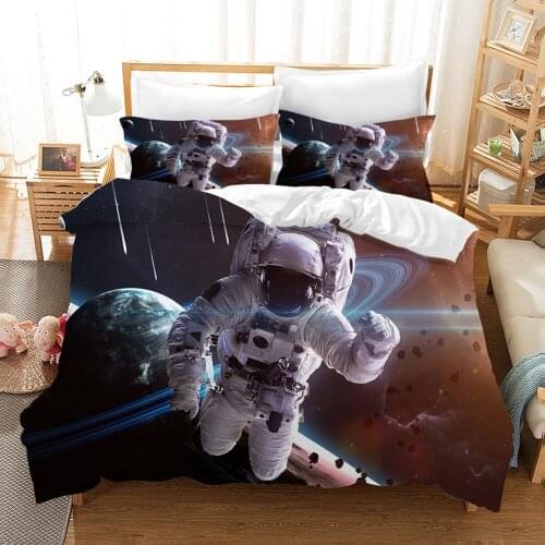Space Travelling Astronaut 3D Duvet Cover Set 3pcs Thicken Bed Linen Pillowcases US/AU Size Children Boys Adult Bedding Set
