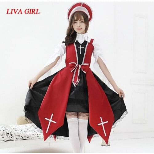 Liva girl Cross Witch Costume Cosplay Japanese Anime Lolita JSK Dress Halloween Gothic Vintage Cos Dress
