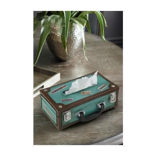 Wrought iron retro suitcase-style tissue box decoration new Chinese creative home tissue paper handmade color personality retro