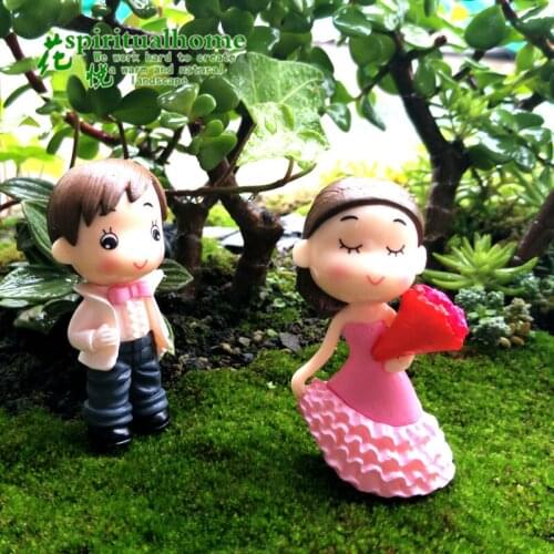 2pcs/set Lovers Couple Miniature Mini Doll DIY Terrarium Figurines Fairy Garden Decor Valentines Day Gift Home Accessories