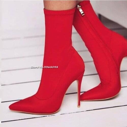 Fashion Ankle Elastic Sock Boots Thin High Heels Stretch Women 2018 Autumn Sexy Booties Pointed Toe Women Party Dress Shoes