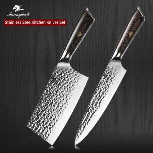 2Pcs Utility Chinese Chef Knife Set 5Cr15 Stainless Steel Kitchen Chef Knives Cleaver Meat Filleting Vegetable Chef Knives Set