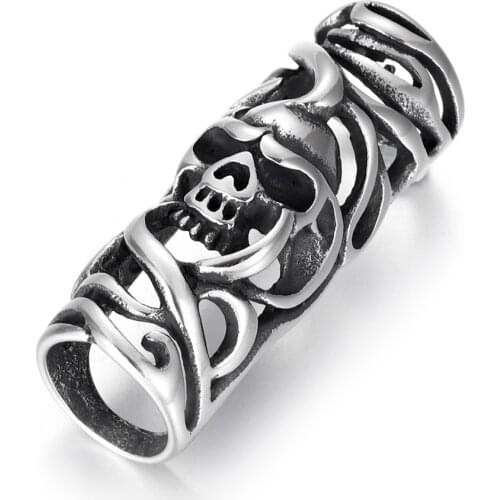 Stainless Steel Skull Tube Slider Beads Polished Hollow 9mm Hole Bead Slide Charms Accessories for DIY Jewelry Making