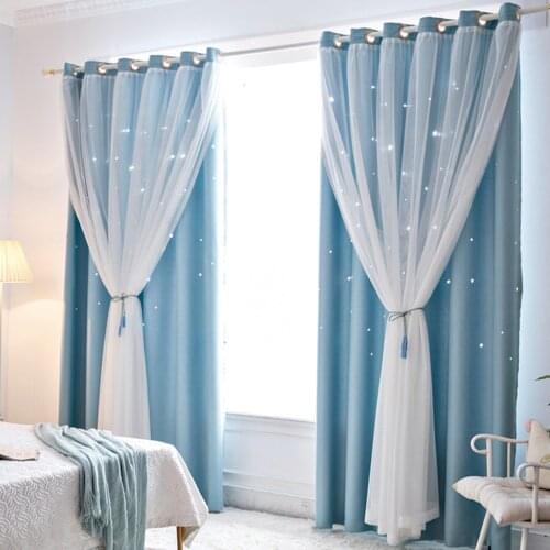 Window Curtain Hollowed Out Star Shading Curtain Drapes Blackout Curtains for Living Room Princess Children Room Tulle Curtains