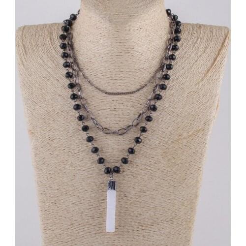 RH Fashion Bohemian Jewelry Accessory 3 Layer Crystal Rosary Link & Chain Stone Pendant Necklaces For Women Gift