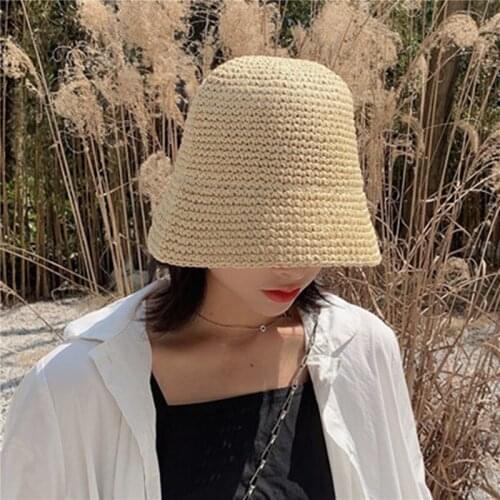 Women Hand-woven Bucket Fisherman Hat Female Fashion Straw Beach Hat Casual Vacation Summer Sunscreen Hats For Women