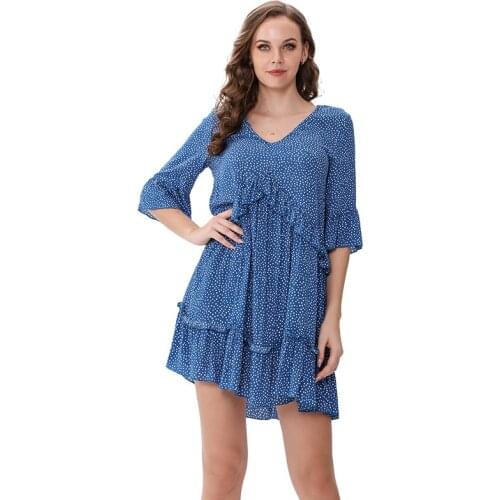 Sexy v-neck polka dot women dress korean ruffles half sleeve mini beach dress vestidos M30533