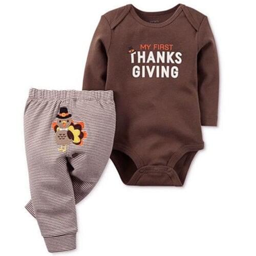 Turkey print set Newborn Kids Baby Boy Girl Clothes MY First Thanksgiving Letter Long Sleeve Boysuit Pants Outfits Set 0-2T