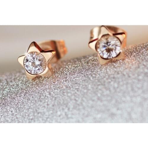 Lose Money Promotion Wholesale Hot Selling Titanium Steel Rose Gold Color Crystal Star Earring Woman Fashion Jewelry Never Fade