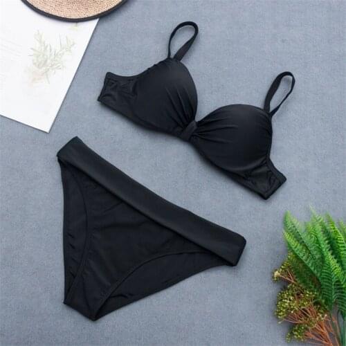Sexy V-bar Underwired Bikini 2019 Female Swimsuit Women Swimwear Pure Color Wire Bikini set Bather Bathing Suit Swim