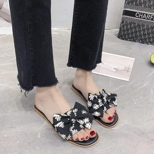 Large size one-word slippers women summer new bow women sandals fashion casual womens shoes platform slippers sandal beach shoes