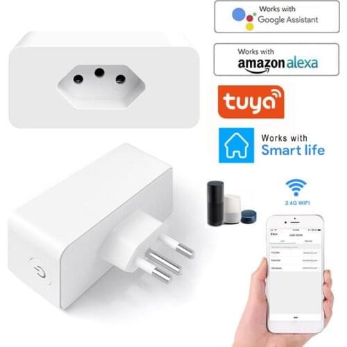 Tuya 16A Brazil Standard WiFi Smart Plug with Power Monitor, Smart Life APP Smart Socket Voice Work for Google Home Alexa