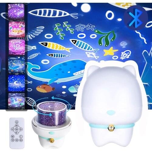 Childrens Night Light Star Projector Rechargeable Rotate LED Lamp Bedroom Decor With Bluetooth Speaker For Kids Lamp