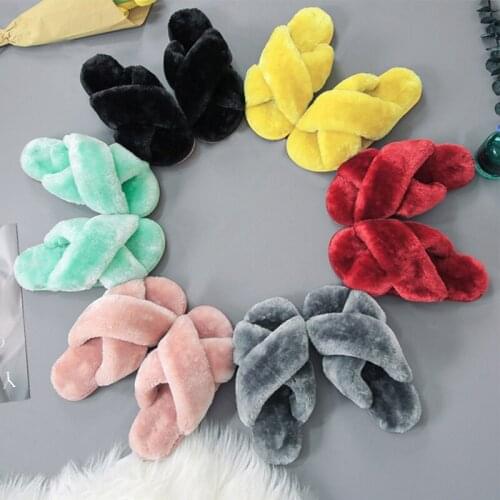 House Slippers Women Winter Faux Fur Slippers Home Fluffy Slides Ladies Flat Shoes Female Furry Woman Pumps Indoor Warm 2020 New