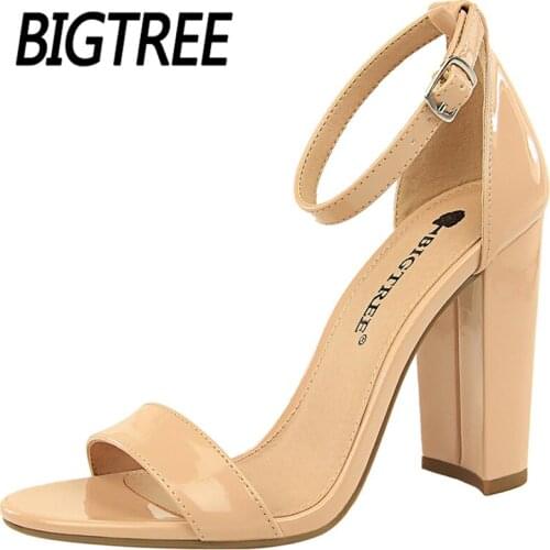 Fashion High Heels Shoes Women Pumps Pu Leather Shoes Heels Women Sandals Large Size 43 Women Shoes Block Heels Bigtree Shoes 43