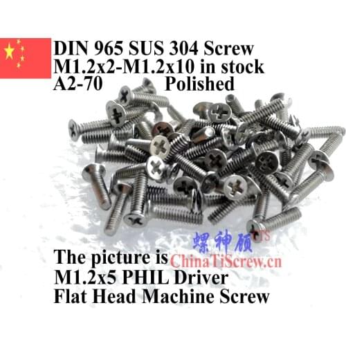DIN 965 stainless steel screws M1.2x10 Flat Head Phillips driver A2-70 Polished ROHS 100 pcs